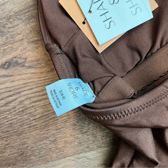 Women's High Shine Plunge Neck Cheeky One Piece Swimsuit Brown Small - Picture 5 of 5